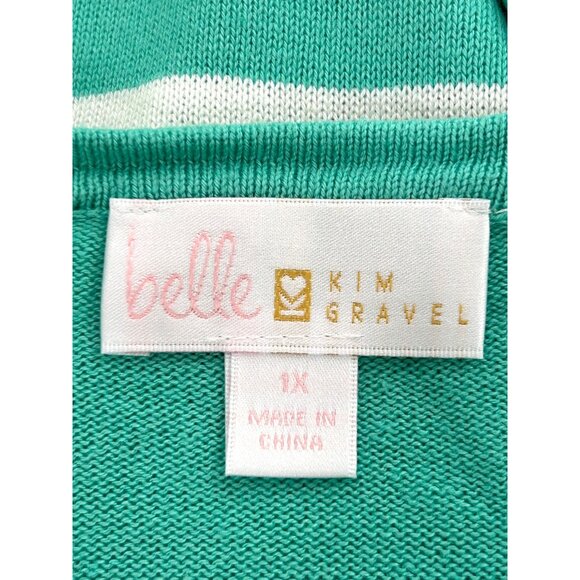 Belle Kim Gravel Tunic Top 1X Green Pink Yellow White Stripes 3/4 Sleeves Knit - Picture 4 of 9